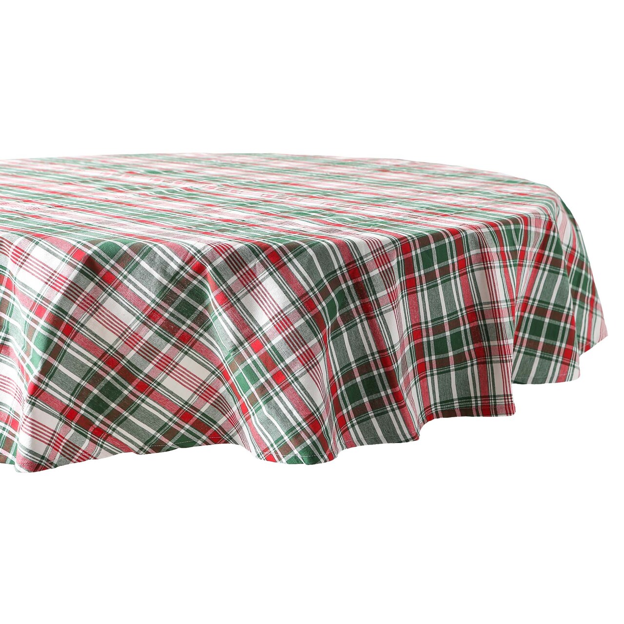 Contemporary Home Living Plaid Christmas Round Tablecloth - 5.75' - Red and Green